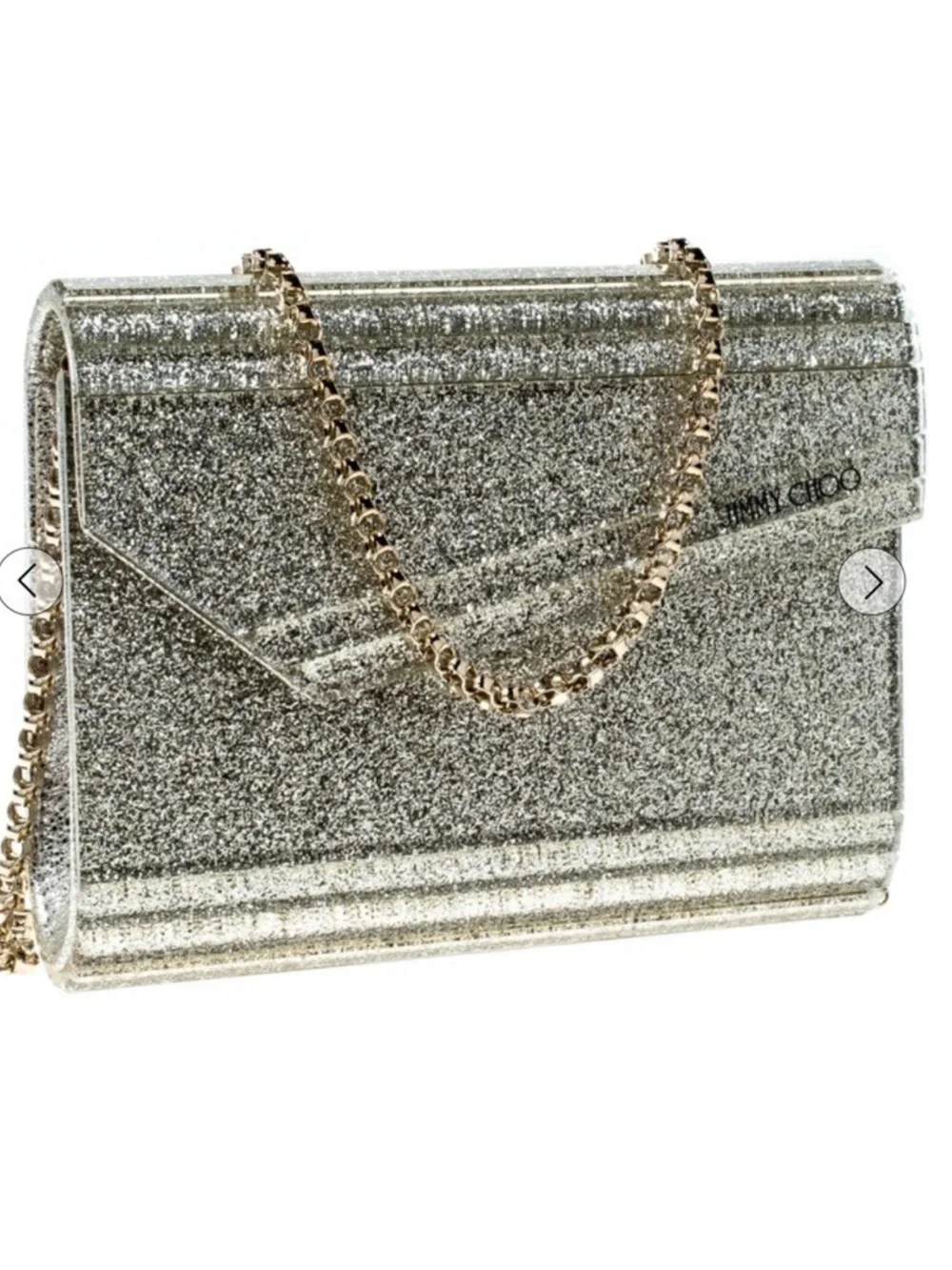 Jimmy Choo Gold Champagne Glitter Acrylic Candy Clutch Bag